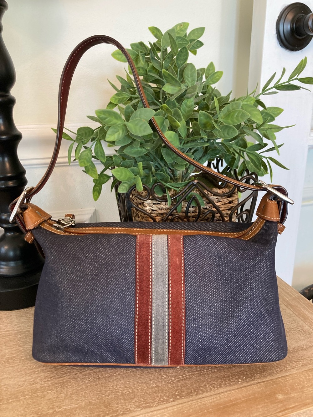 Coach Denim Mini Shoulder Bag with Stripe